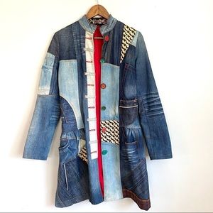 Desigual Patchwork Denim Trench Coat Jacket